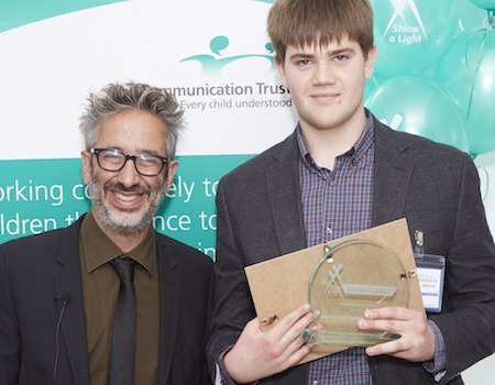 Young Person of the year Jonathan Middleditch with awards host David Baddiel.