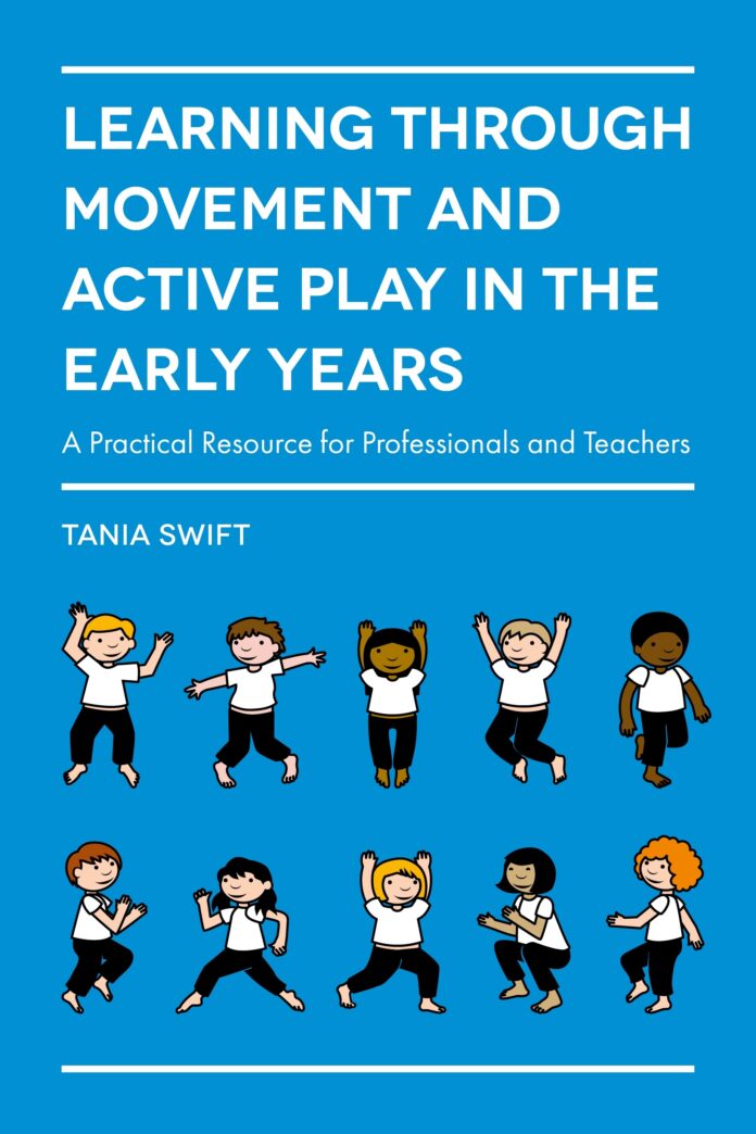 the cover of 'learning through movement and active play in the early years', featuring cartoons of excercising children