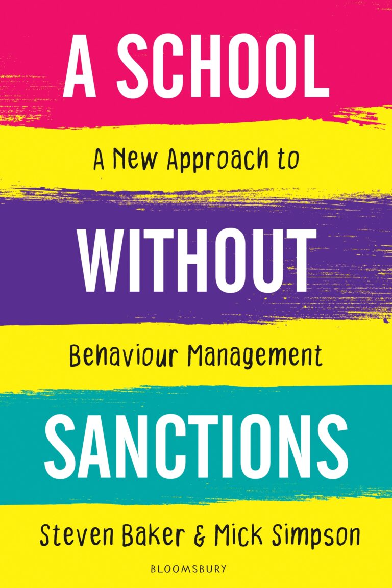 The cover of 'A school without sanctions', with red, purple, green and yellow stripes.